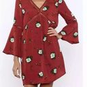 Entro Red Floral Boho Tunic Mini Dress With Bell Sleeves Like New S Photo 0