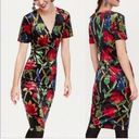 ZARA Women’s  Long Black Red Floral Velvet Short Sleeve Dress Size Medium Photo 1