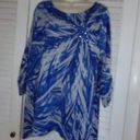 kim rogers  Woman blue embellished 3/4 ruched sleeve top 1X silver Photo 0