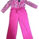 NEW XPLUSWEAR Plus Size Pink Floral Lace Mesh High Rise Wide Leg Formal Jumpsuit Photo 0