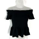 American Eagle Solid Black Smocked Stretch Peplum Hem Short Sleeve Top Medium M Photo 0