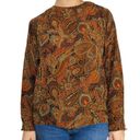 Oleg Cassini  Silk Paisley Vintage Brown & Orange Retro Long Sleeve Blouse Small Photo 1