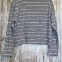 Disney Women's  Mickey Mouse Cropped Long Sleeve Gray Stripe Crop Top Shirt Large Photo 7