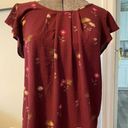 Blu Pepper 🌸 Burgundy floral top, flowy sleeves, relaxed, good for summer, flowers L large Photo 0