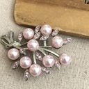 Vintage Silver Tone Faux Pearl Rhinestone Brooch Photo 2