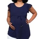 The Moon Full Cheryl Maternity Tie Front Blouse in Navy size 2X Laser Cut Out Floral Photo 0