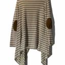 Staccato  Womens Cardigan Sweater Small Waterfall Beige/White Stripe Elbow Patch Photo 1