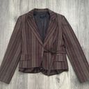 BCBGMAXAZRIA  Wool Blend Blazer Tie Front Brown Striped Silk Trim Ruffle Small Photo 2