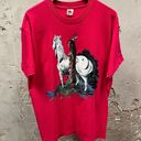 The Vintage Shop Vintage 80s Pink Indigenous Native American Woman White Horse Single Stitch Tee Photo 0