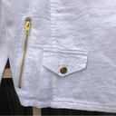 Guess  LOS ANGELES White Linen Crop Moto Zippered Jacket L Photo 3