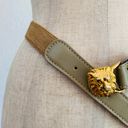 Anne Klein  VTG Lion Head Buckle Beige Brown Stretch Cinch Belt Elastic Leather M Photo 2