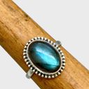 Sterling Silver Handmade Genuine Labradorite Ring - Sz 8.5 Photo 0