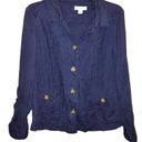 Coldwater Creek Linen Utility Button Down Shirt Jacket Navy Blue 4-6 Photo 0