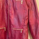 Chico's Chico’s Red LS Faux Leather‎ Moto Zip Up Jacket Diamond Stitch Size 1 Small Photo 2