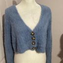 Sky And Sparrow  Light Blue Furry Long Sleeve Button Up Crop Top M Photo 1