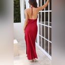 Hello Molly NEW  ADMIRED FROM ALL ANGLES SATIN HALTER MAXI DRESS WINE Photo 4