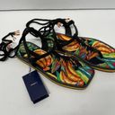 Farm Rio  Black Banana Beaded Flat Sandal Ankle Wrap Size 9 Vibrant Tropical Photo 4