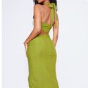 Pretty Little Thing Olive Textured Cross Halterneck Cut Out Midi Dress Photo 1