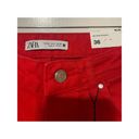 ZARA  Mid Rise Red Straight Jeans Size 4 NWT 27" Inseam Frayed Hem Photo 6