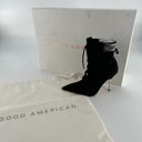 Good American  Scandal Black Suede Lace Up Gold Heel Point Toe Booties Size 4 Photo 7