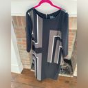 Gabby Skye  Black Geometric Midi Dress Sheath size 12 Silver Exposed Zipper Photo 3