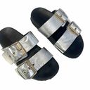 ALLSAINTS  Sz 7 Sian Leather Metallic Silver Slide Sandals Double Buckle Photo 5