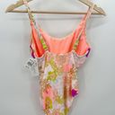 Breaking Waves Pink Floral Belted One Piece Swimsuit Women's Size Medium M NWT White Photo 1