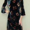 Tommy Hilfiger Black & Brown Floral Velvet Flare Sleeve Mini Dress Photo 6