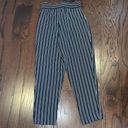 ZARA  Women’s Navy Blue & White Striped Paper Bag Tie Waist Stretchy Pants Photo 3