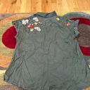 Style & Co Olive Green Short Sleeve Floral Oversized Button Down Shirt Medium Photo 3