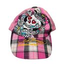 Ed Hardy  Y2K Rhinestone Plaid Skull Trucker Hat Photo 0