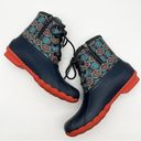 Sperry Saltwater Textile Navy Coral Aztec Print Snow Rain Duck Boots Women’s 8 Photo 3