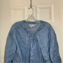 True Craft  Blue Chambray Lace Up Neck Blouse size 0X Photo 3