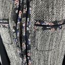 BCBGeneration  gray  tweed blazer w chiffon floral trim & lining raw hem sz L Photo 9