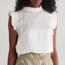 T Tahari  Airflow Ruffle Neck Smocked Sleeveless Top Size Small Oyster White Photo 2