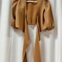 Lavish Pretty  Jamie Crop Tie Knot Blouse & Wide Leg Trouser Pants Set Tan US 4 Photo 5