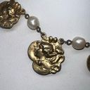 Vintage Gold Tone and Faux Pearl Baroque Girl Charm Choker Necklace Photo 2