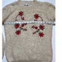 Woven Heart  Cream Embroidered Floral Eyelash Crewneck Sweater Sz L Photo 3