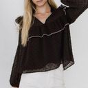 Free The Roses  NWT black ruffled Swiss dot blouse Photo 0