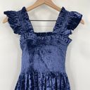Hill House  Ellie Nap Dress Velvet Midi Smocked Bodice Tiered Navy NEW Womens XS Photo 4