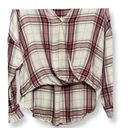 Lou & grey Womens Hi Lo Top Beige Red Plaid Long Sleeve Button Cuff XS Photo 2