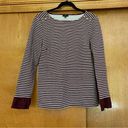 Talbots  Striped Metallic Ruffle Cuff Burgundy Long Sleeve Shirt Size Medium Photo 0