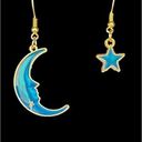 None New! Asymmetrical Mismatched Gold Tone Blue Moon Star Earrings 1 Pair Photo 1