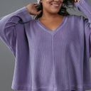 Pilcro  Anthropologie Moira Cotton Pullover Thermal, Waffle knit V-Neck Lavender Photo 3