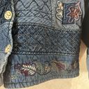 New Directions Jean Jacket Women Medium Denim Blue Fall Leaf Embroidered Vintage Photo 2