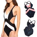 Michael Kors MICHAEL  One Piece Swimsuit Bikini Open Back Pink Black Regatta 10 Photo 1