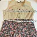 Vintage Blue VTG  Dress Sleeveless Button cotton tan Top Floral skirt size small Photo 7