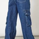 Pretty Little Thing Dark Blue Wash Cut Out Cargo Jeans Photo 2