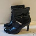 Ralph Lauren Lauren  Black Leather Booties High Heel Patent Cap Toe Sz 8.5 Photo 3