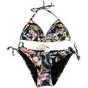 Women's Halter Two Piece Floral Black Tie Bikini Swimsuit Size Large NWT #7933 Photo 0